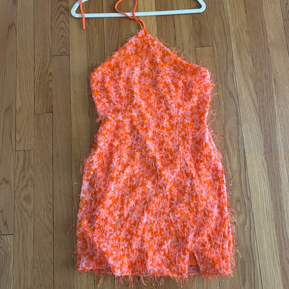 Orange Fuzzy Mini Dress